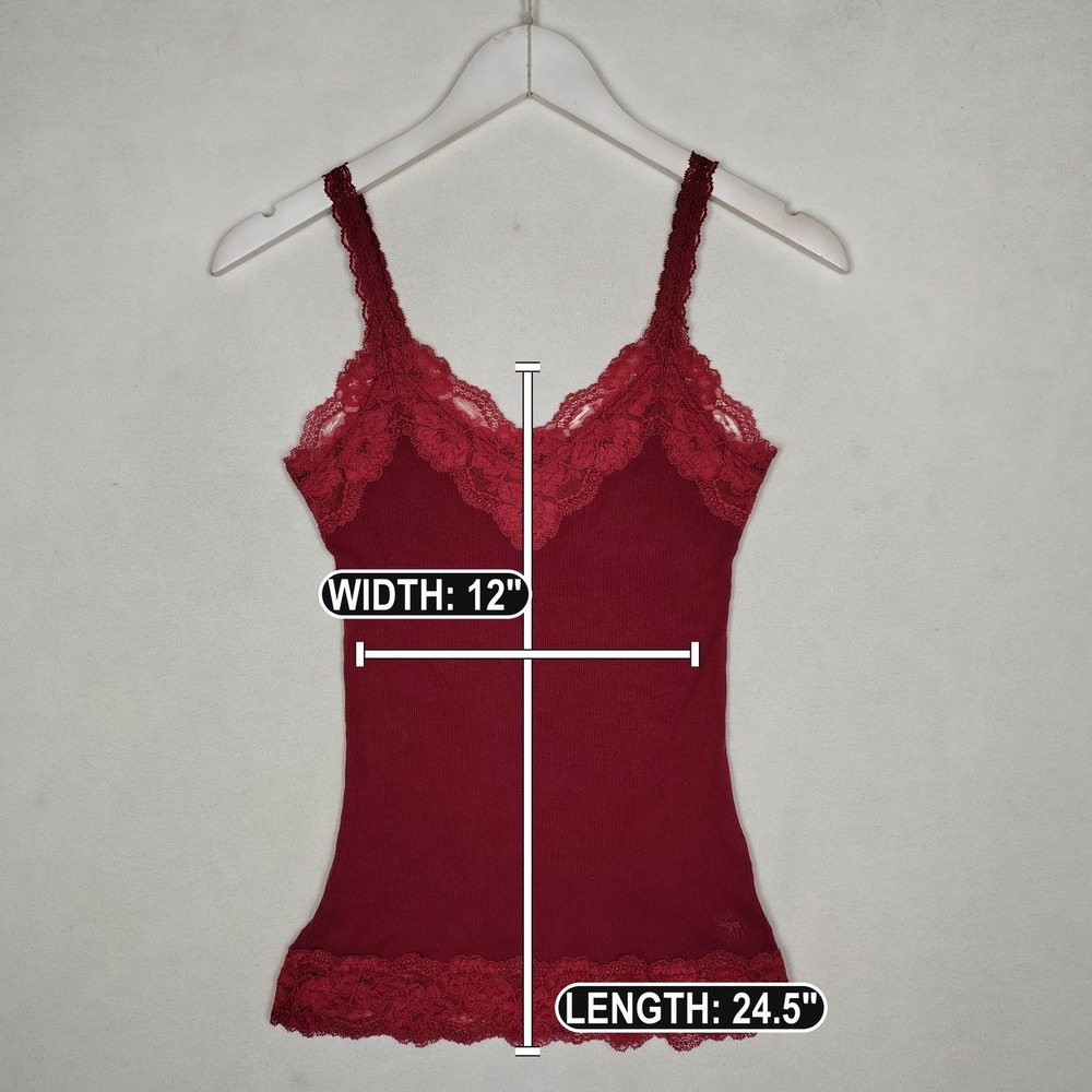 Abercrombie & Fitch Burgundy Ribbed Lace Trim Cami Top Red Small - Picture 10 of 10